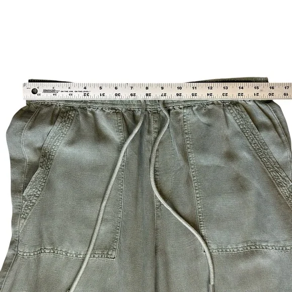 JOIE Green Linen Lyocell Wide Leg Crop Pants Drawstring Elastic Waist L Coastal - Picture 4 of 8